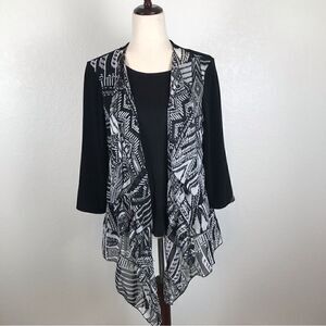 Chicos Travelers‎ 3/4 sleeve open waterfall black & white cardigan M/8